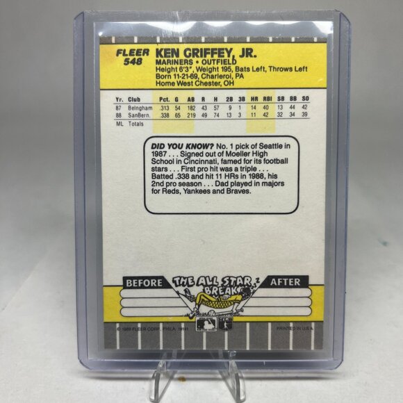Ken Griffey Jr 1989 Fleer #548 Rookie Card - Picture 2 of 2